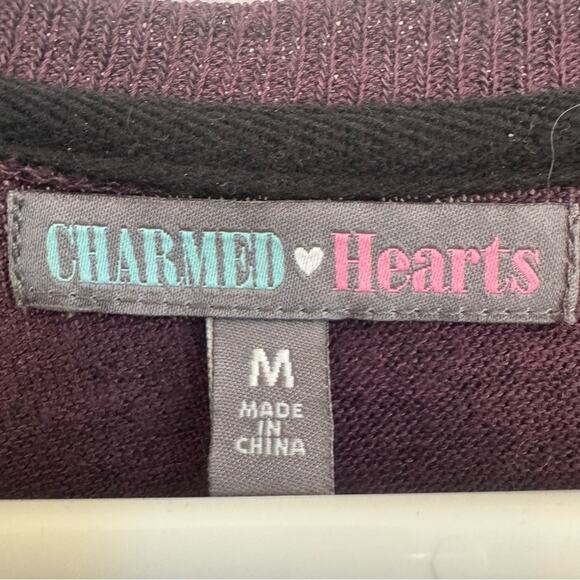 Charmed Hearts Women’s Deep Purple Mesh Accent Pullover Sweater Size M - Picture 5 of 8